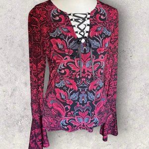 Venus Floral Lace Up V Neck Top